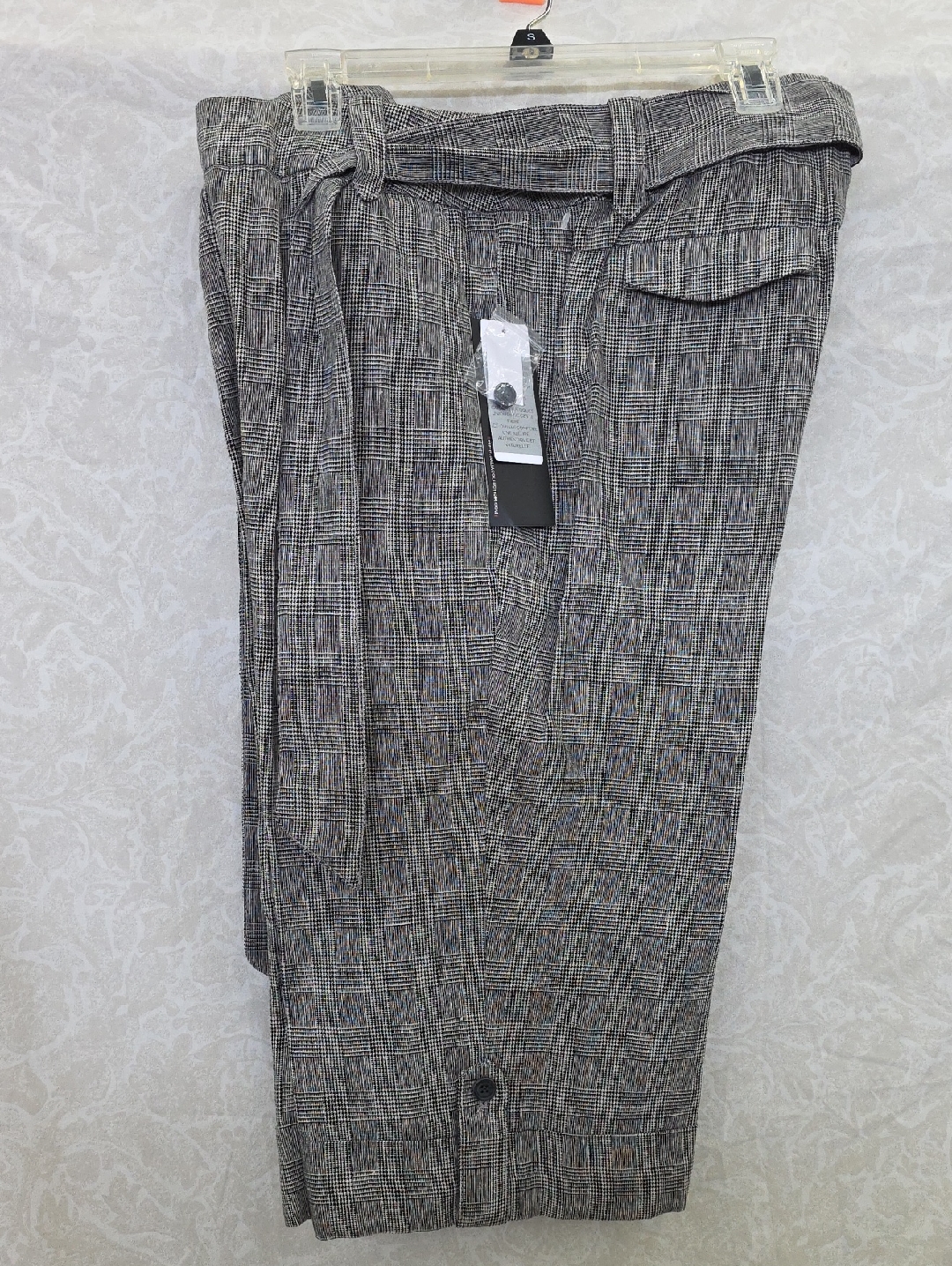 Nwt Dalia Collection Women's Cropped Grey Glen Plaid Belted Trousers